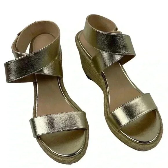 Stuart Weitzman Women's Gold Lexia Espadrille Wedge Sandals Size 6.5 Summer - Picture 4 of 15